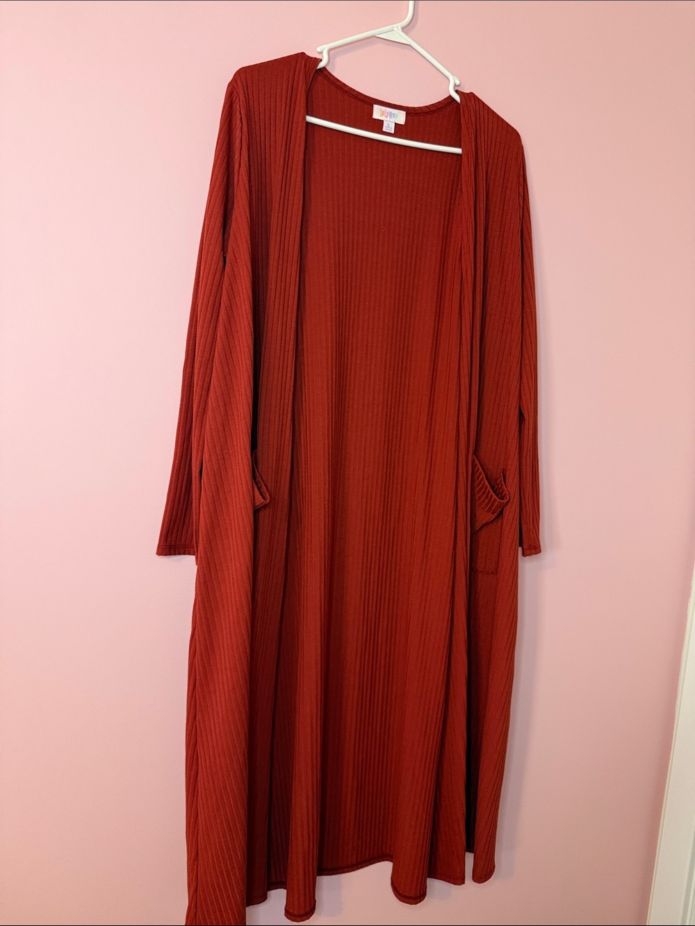 LuLaRoe Long Ribbed Duster Cardigan in Rust Red